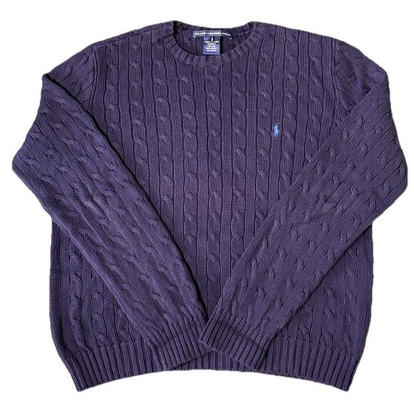 Vintage Polo Ralph Lauren Men’s Preppy Ivy League Cable Knit Sweater Timeless Lg - Picture 1 of 6